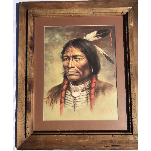 Other - Vtg 70s BILL HAMPTON Art Print Native American Indian Western Framed 25x21